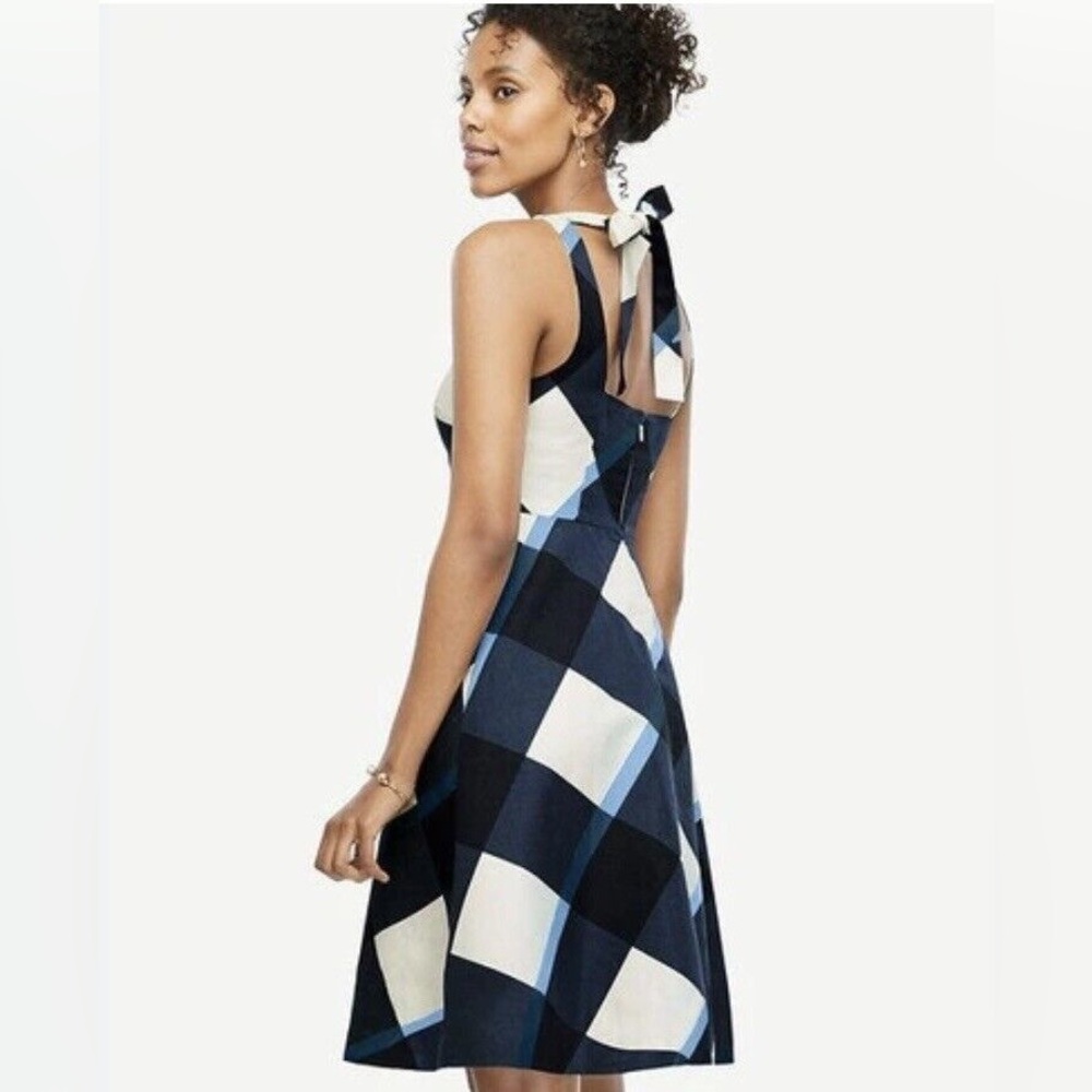 Ann Taylor Gingham Plaid Tie Back Dress Size 12 Sleeveless
